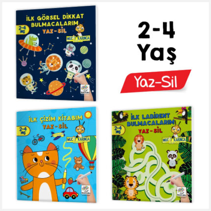 2-4 Yaş Mucit Karınca YAZ-SİL Kitaplar (İlk Kalem, Çizim, Eğlenceli Labirentler, Görsel Dikkat Geliştirme Kitabım) (Kopie)